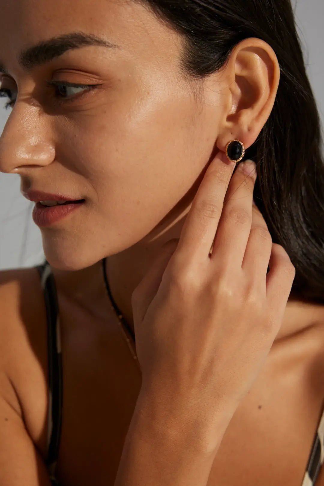 Classic Black Obsidian Stud Earrings - Image 2