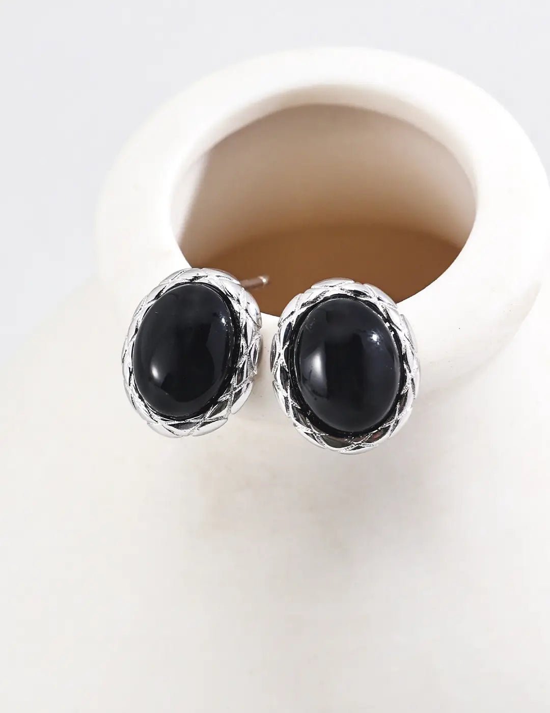 Classic Black Obsidian Stud Earrings - Image 4