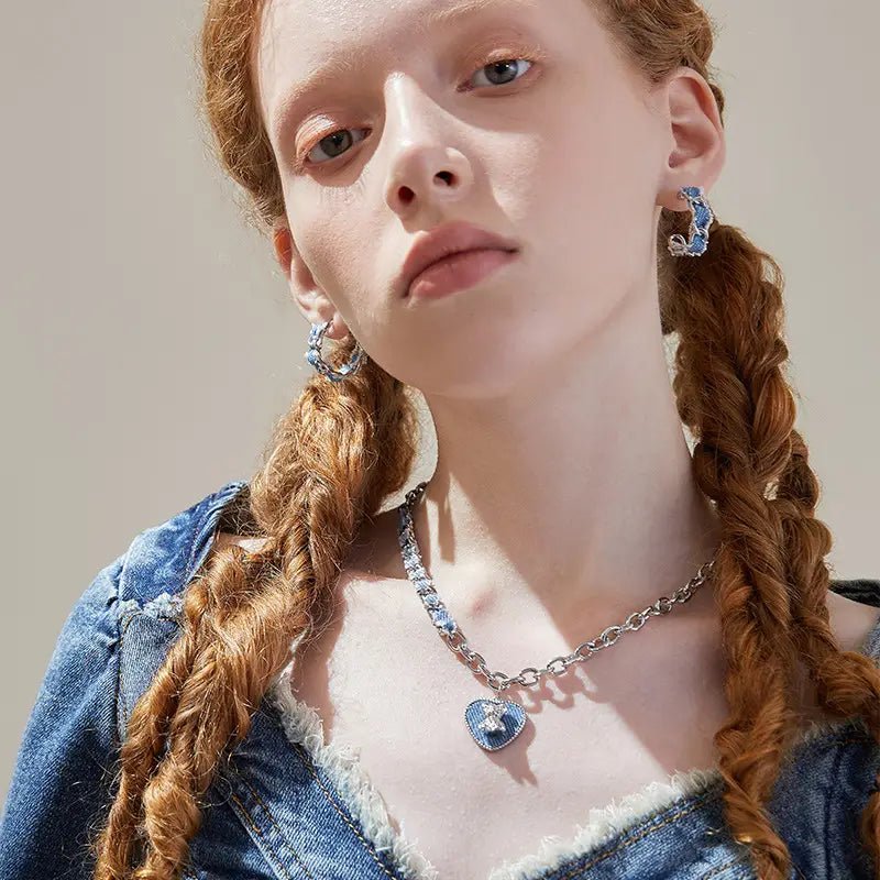Denim Moon Silver Hoop Earrings - Image 4