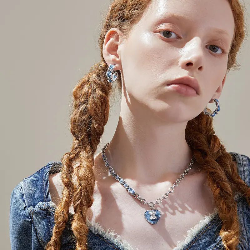Denim Moon Silver Hoop Earrings - Image 5