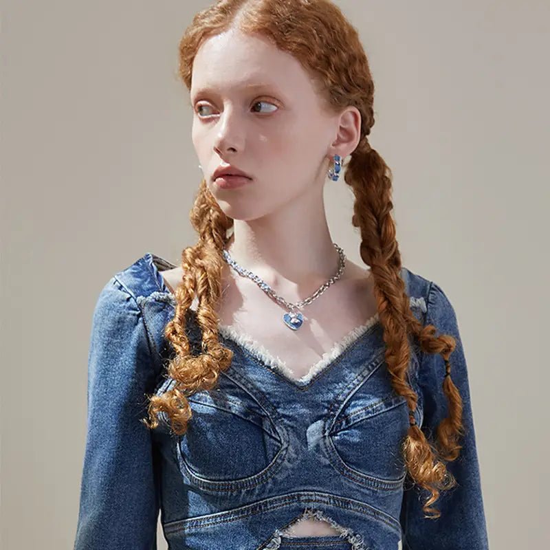 Denim Moon Silver Hoop Earrings - Image 3