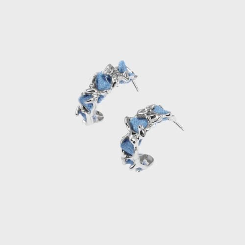 Denim Moon Silver Hoop Earrings