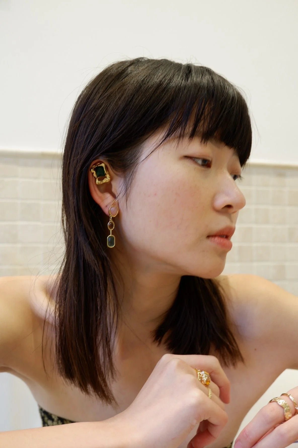 Emerald Crystal Stud Earrings - Image 2