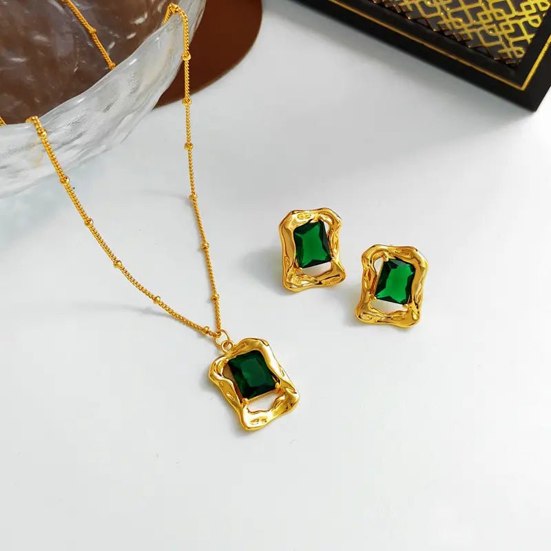 Emerald Crystal Stud Earrings - Image 3