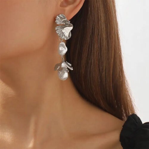 Ginkgo Leaves Freshwater Pearl Silver Pendant Earrings