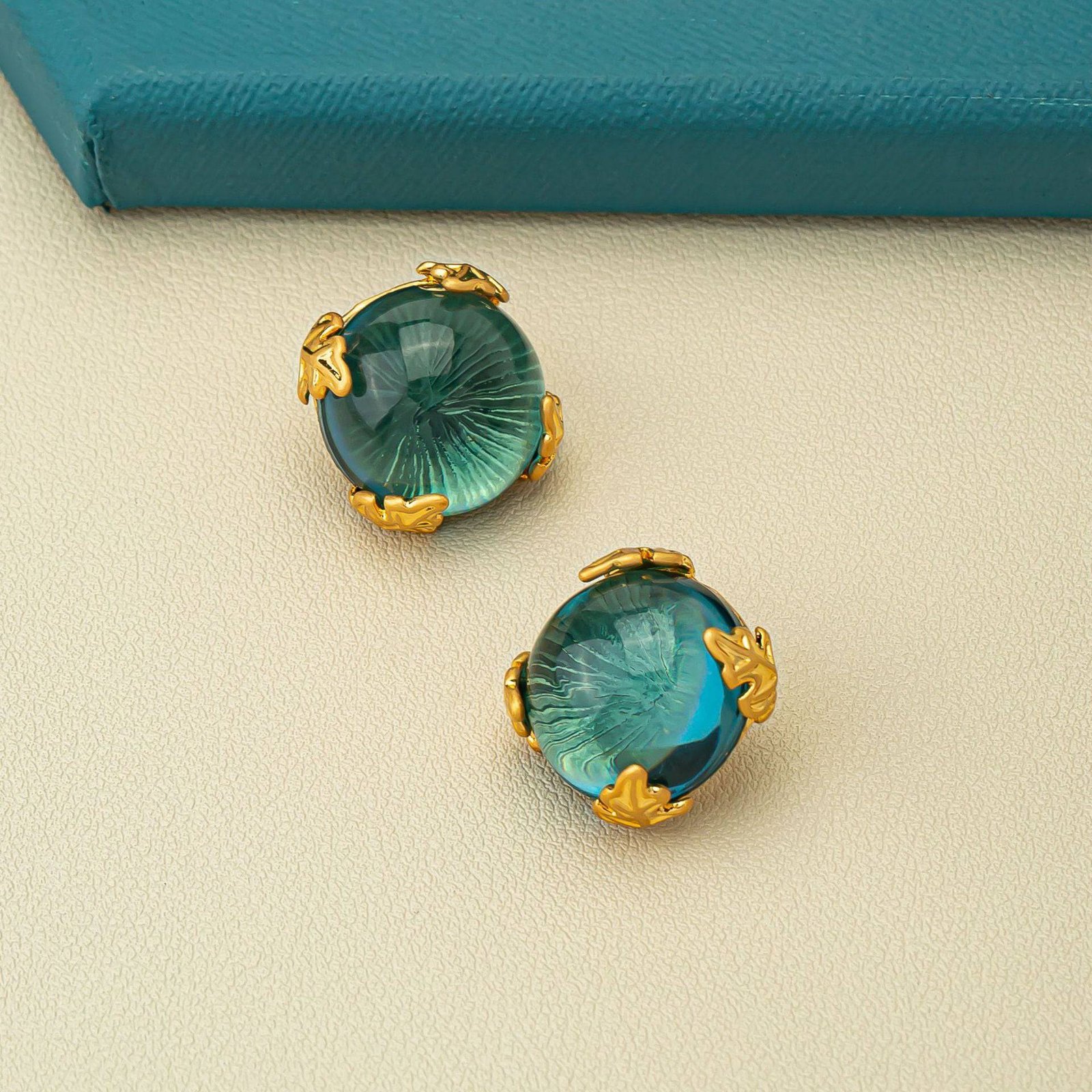 Patchouli Bristol Blue Glass Stud Earrings - Image 2